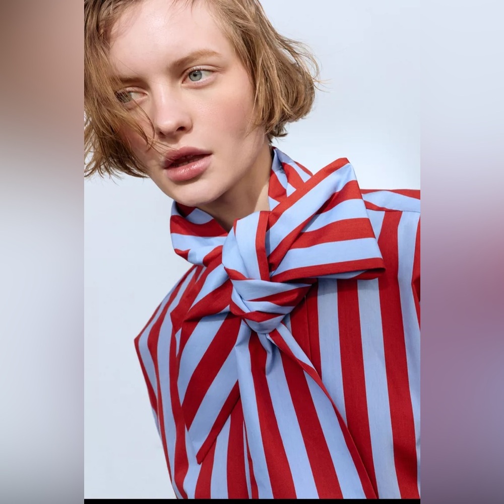 ZARA BOW NECK STRIPED SHIRT - Picture 10 of 16